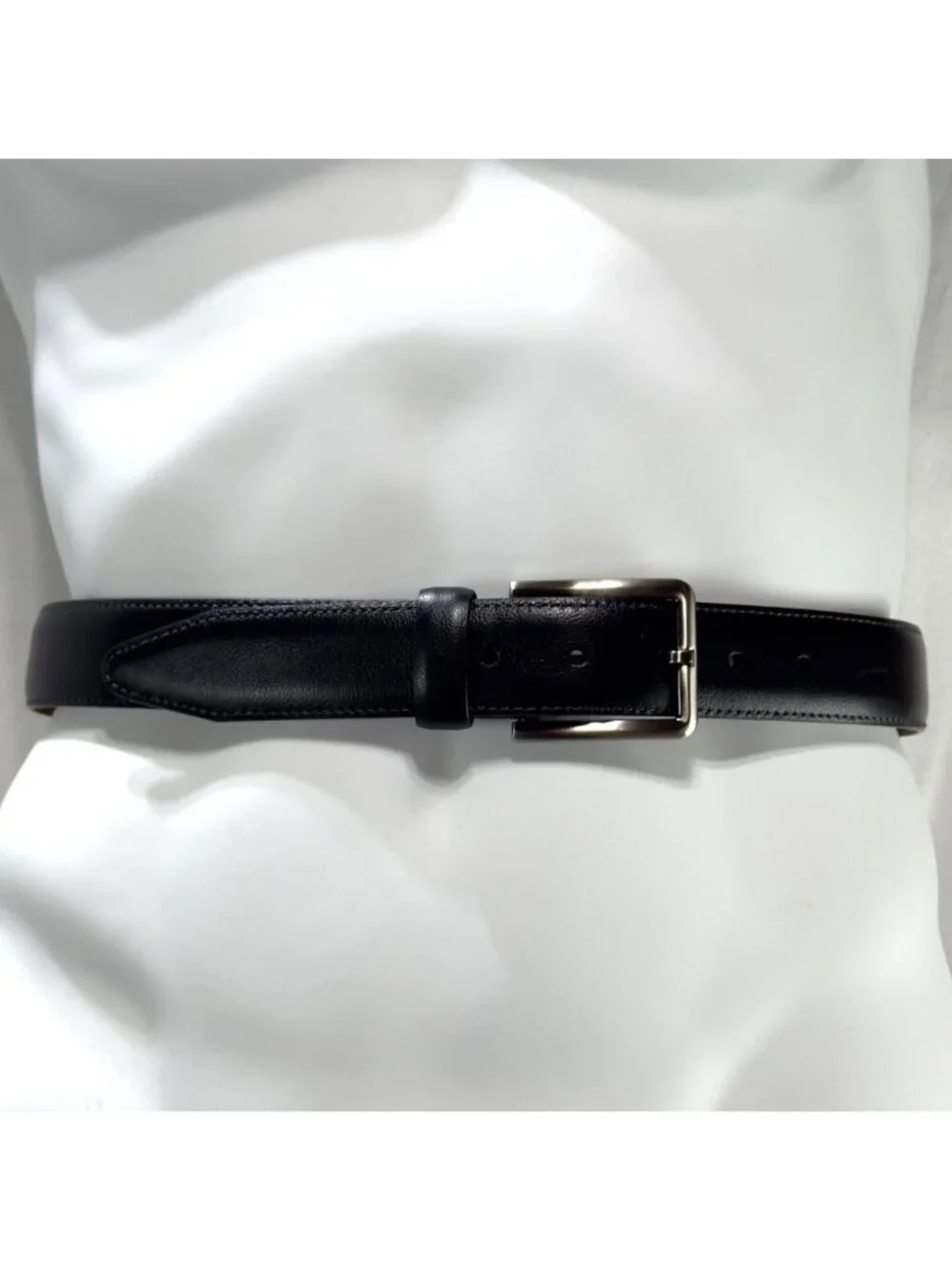 Johnston Murphy Men’s Dress Belt Black Leather Silver-Tone Buckle Size 38